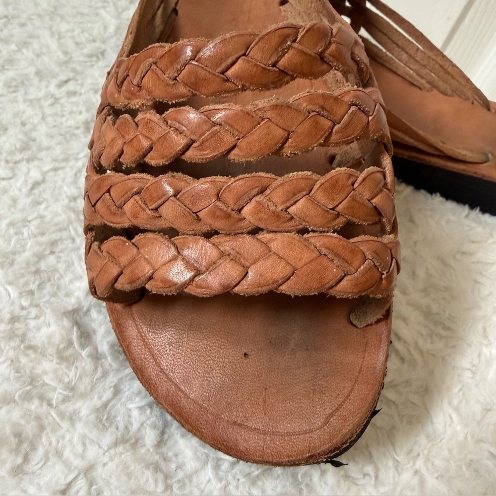 Mexican Braided Tan Leather Women's Huaraches Size 7 - Picture 4 of 6